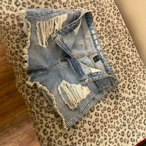 Denim distressed shorts worn once!